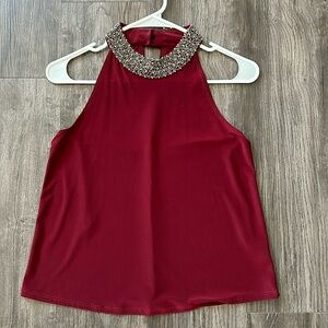 Halter red/maroon sleeveless blouse with neckline beading